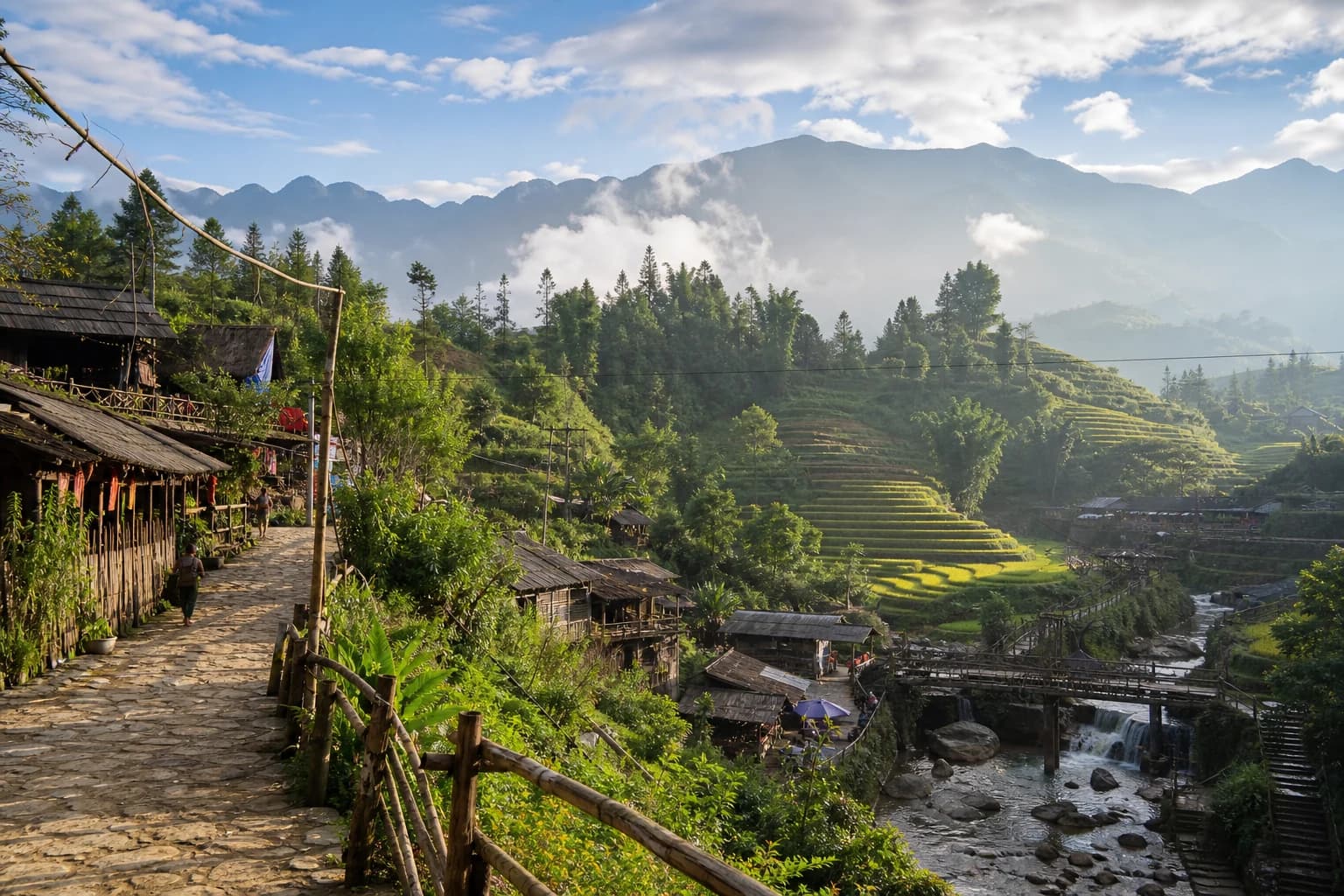 Cat Cat Village dan terasering pegunungan Sapa pada hari pertama