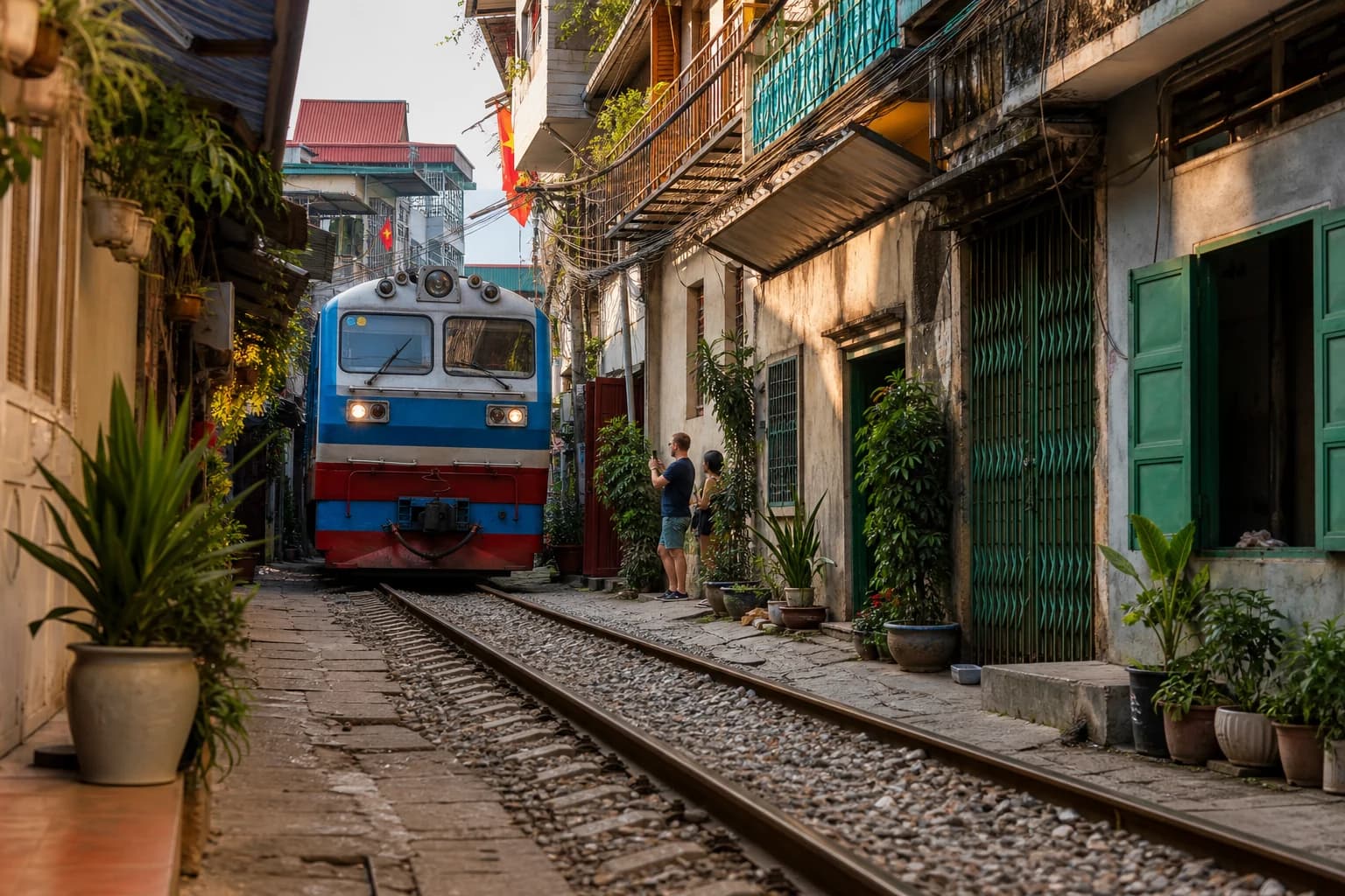 Kereta melintas di Hanoi Train Street pada hari ketiga perjalanan